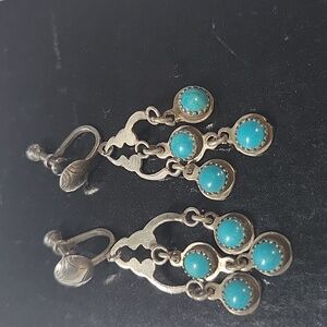 Vintage Silver Turquoise Dangle Earrings